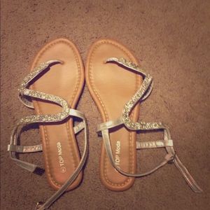Silver crystal strap sandals by Top Moda, size 7.